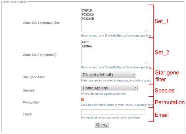 Gene-Gene query interface example